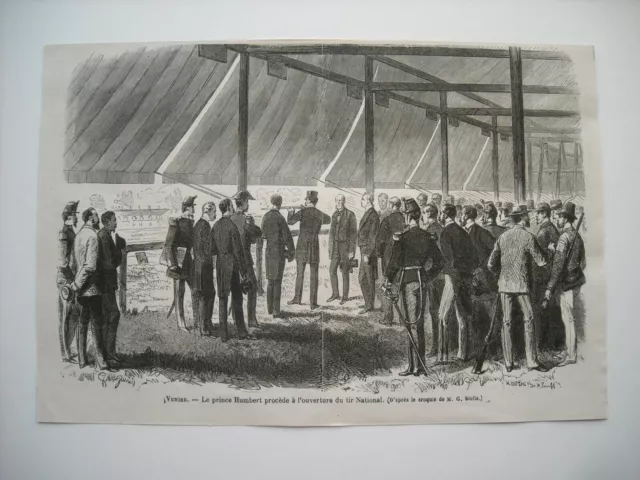Gravure 1868. Venise. Le Prince Humbert Procede A L’ouverture Du Tir National...