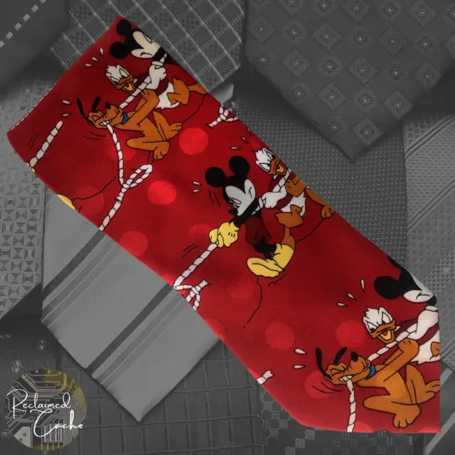 Mickey Unlimited Red Mickey Mouse Pluto Donald Duck Print Necktie Novelty Tie