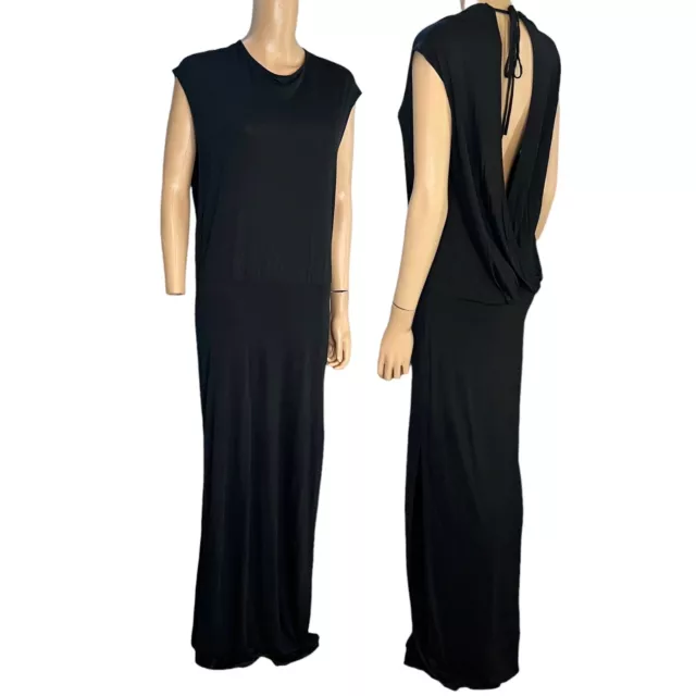Haute Hippie Womens Modal Jersey Maxi Dress Tied Open Back Black Size Medium