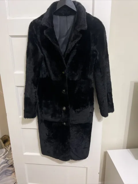 sonia rykiel SHEARLING AND LEATHER STRAIGHT-CUT REVERSIBLE COAT Size 36