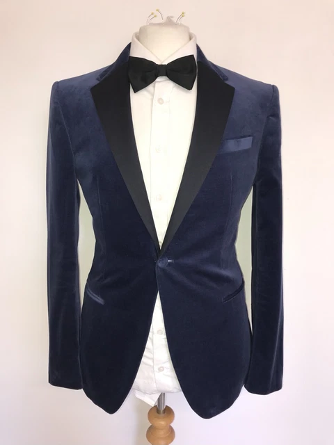 Reiss - Uomo Blu Felpa Velluto Cena Giacca - 36 Reg - Splendido Giacca Smoking