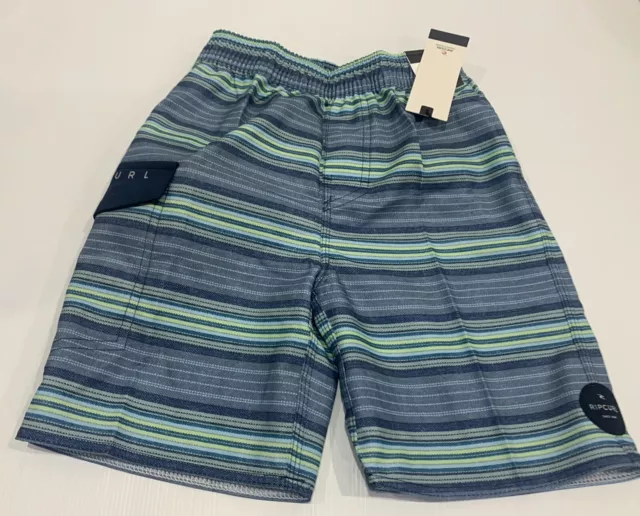 Boys Size 6 Long RIP CUR Blue Striped Swim Board Shorts *NEW* RRP $45.99