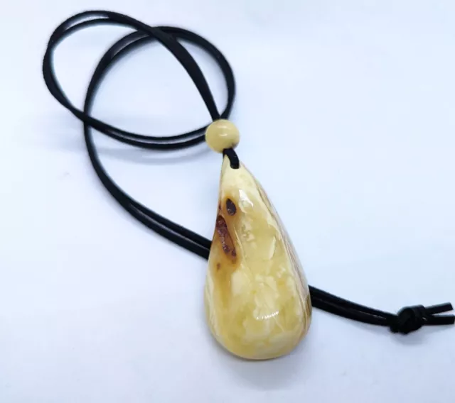 Stunning Large White Natural Baltic Amber Pendant Royal Landscape Drop 2