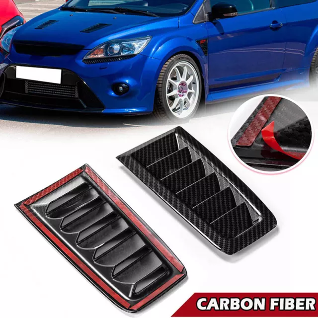 2x Carbon Fiber Bonnet Vent Hood Trim ABS Plastic For Ford Focus RS ST MK2 Style