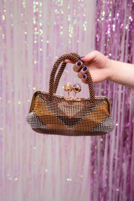00s Y2k Vintage rame oro argento perline cuore catena borsa a mano borsa da sera