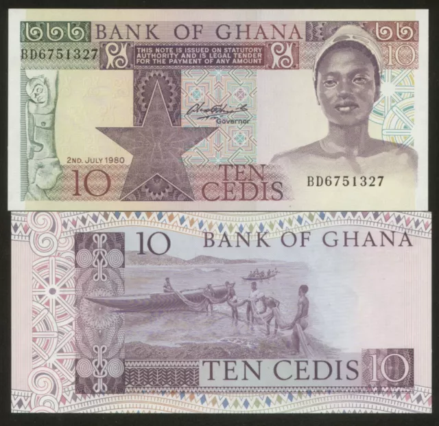 GHANA 10 Cedis 1980 Pick 20c UNC