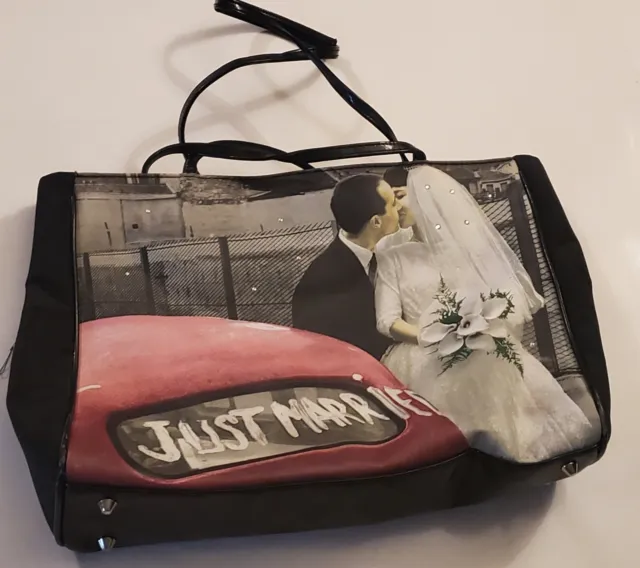 Life Just Married Tote Hand Bag with Vintage Photo and Rhinestones