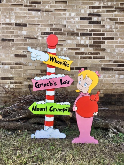 WHOVILLE Sign Pole Cindy Lou Who GRINCH Inspired CHRISTMAS Yard Art Decoration