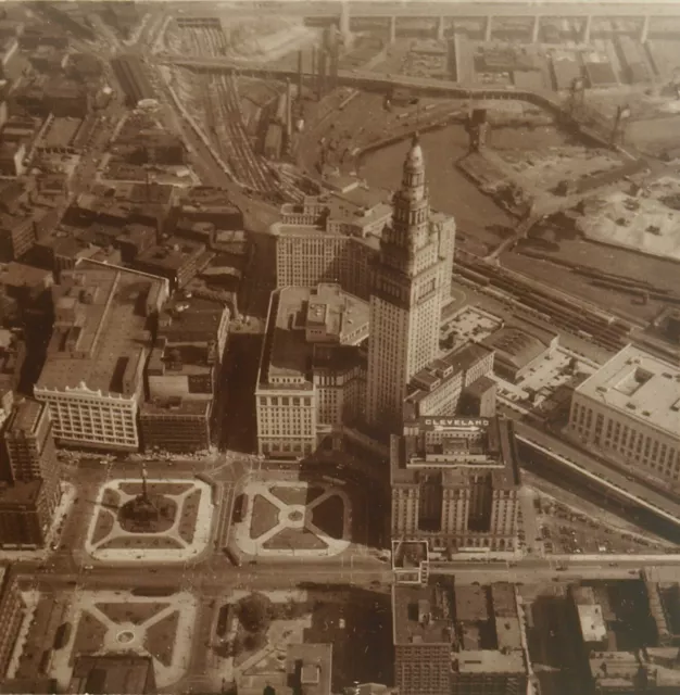 Square Top Keystone Stereoview Aerial View Downtown Cleveland, OH K600# 1166 A