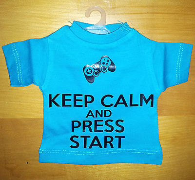 Mini T-Shirt Maglietta da Appendere - Keep Calm and Press Start - Azzurra