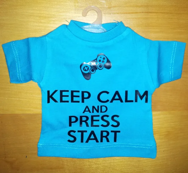 Mini T-Shirt Maglietta da Appendere - Keep Calm and Press Start - Azzurra