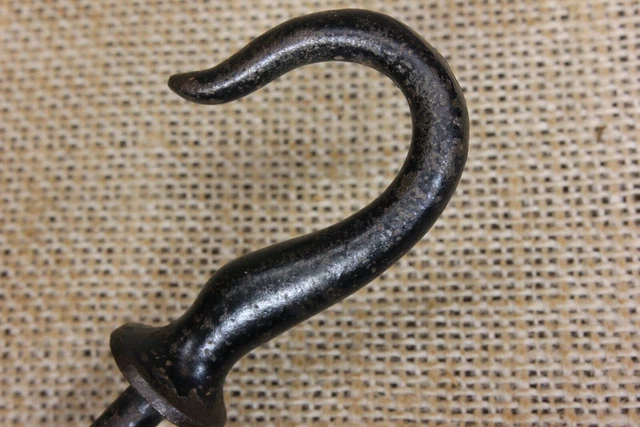 old Plant hook oil lamp fish serpent small 1 7/8" rustic cast iron vintage paint 7