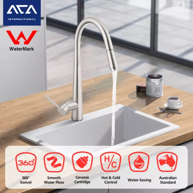 ACA Nickel Brushed Kitchen Sink Pull Out Mixer Laundry Tap Basin Faucet Brass