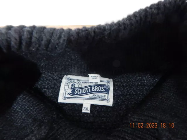 Schott Bros NYC Cardigan Mens 2XL Wool Blend SWEATER Shawl Collar PULLOVER 3