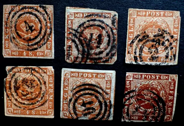 Danemark Denmark Lot X 6 Classic Stamps 1854