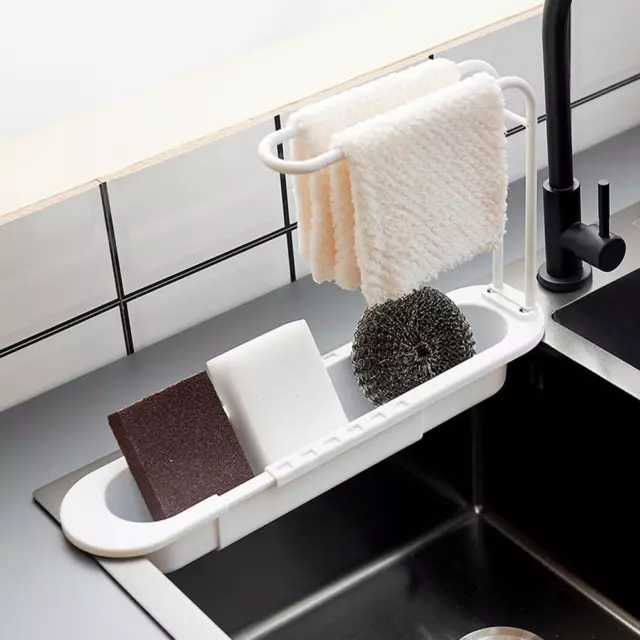 Barra de toallas ajustable jabón esponja almacenamiento estante de secado grifo telescópico