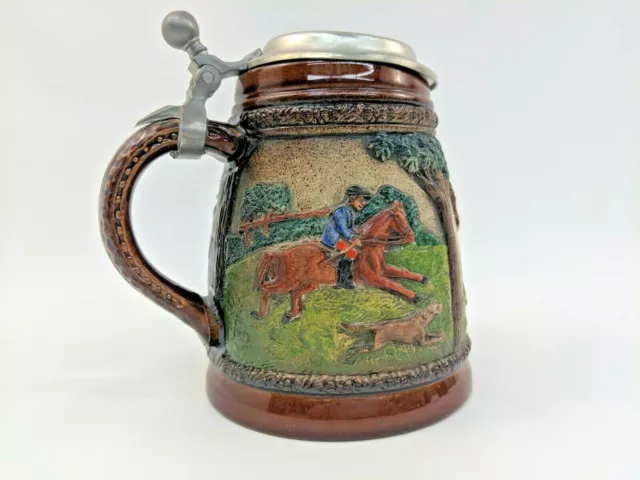 Vintage Werner Corzelius West German Beer Stein Horse Jumping Polo Jockey Dog
