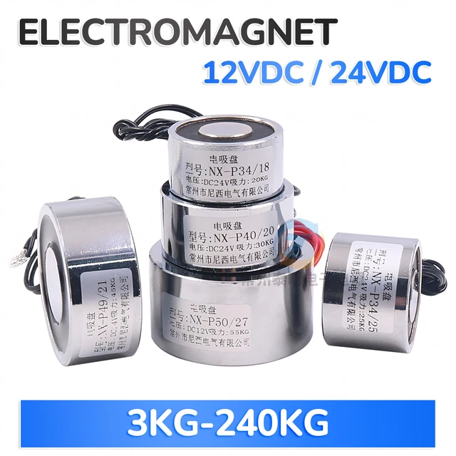 DC 12V/24V Electric Lifting Magnet Solenoid Electromagnet Holding 5.5LB - 330LB - Foto 12