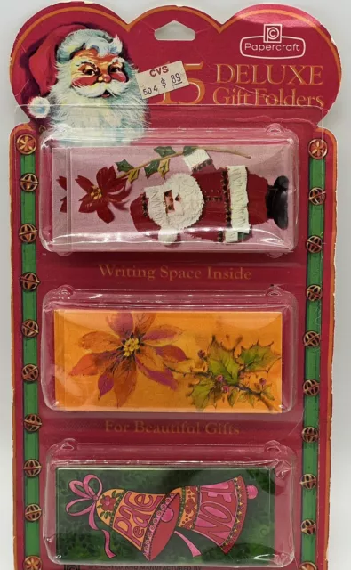 Carpetas de regalo de lujo vintage de papelcraft etiquetas 15 campanas de Santa Poinsettia Navidad