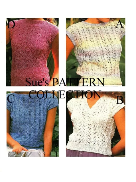 4 Damen Tops King Cole Strickmuster in DK. Sommer Tops. kurze Ärmel Spitze.