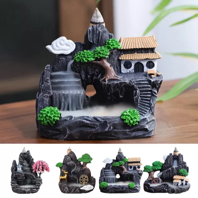 Backflow Incense Burner Holder Mountain Waterfall & Incense Cones Gift