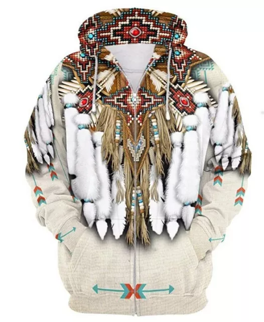 NEW 3D Native American Indian Eagle Biker Zip Zipped Hoodie Hoody Jacket