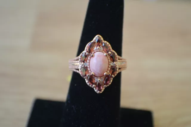 2.10ct Oregon Peach Opal / Rhodolite Ring 14K RG over Sterling Silver Size 6