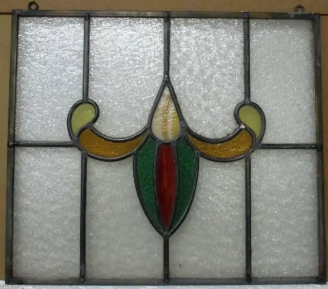 OLD ENGLISH LEADED STAINED GLASS WINDOW Unframed w Hooks Abstract 17.5" x 15.25"