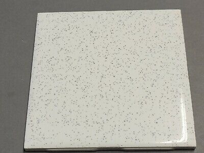 Vtg. MOSAIC Ceramic Gloss Tile White w/black speckle flecks 4 1/4" Square NOS