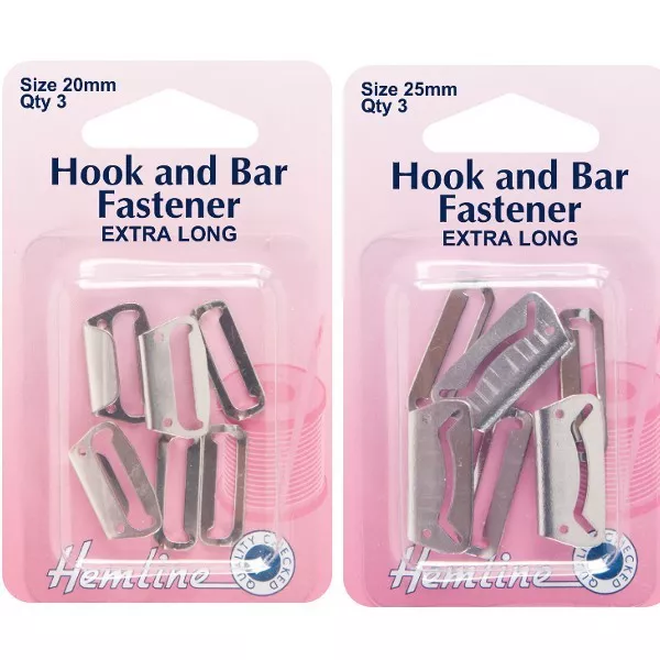 Hemline Hook and Bar Fastener Extra Long 20mm or 25mm Skirt Trouser