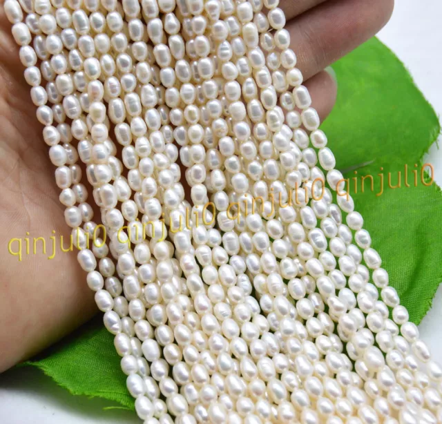 4-5mm Natural White Rice Freshwater Real Pearl Loose Beads 15" Strand