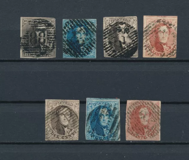 Belgium "King Leopold Earliest Issues" #1, 6, 4, 8, 10, 11, 12; Used - See Descr