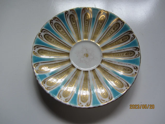 Antiguo Platillo Vieira De Porcelana Turquesa Y Dorada Davennport