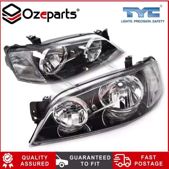 TYC Set Pair LH+RH Head Light Lamp Black For Ford Falcon BA BF Series 1 XT 02~06