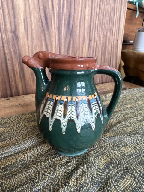 Troyan Bulgarian Pottery Feather Redware Terracotta Pitcher Whistle