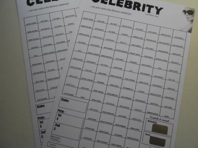 Celebrity Scratch Cards ( 1 Card ) 100 Spaces - 2 Seperate Winners- Raise Funds