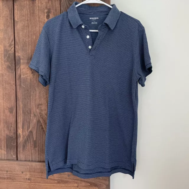 Bonobos Shirt Mens Large Blue Striped Slim Fit Short Sleeve Polo Cotton Golf