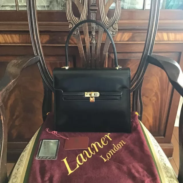 USED Launer London Handbag black Royal Warrant of Appointment