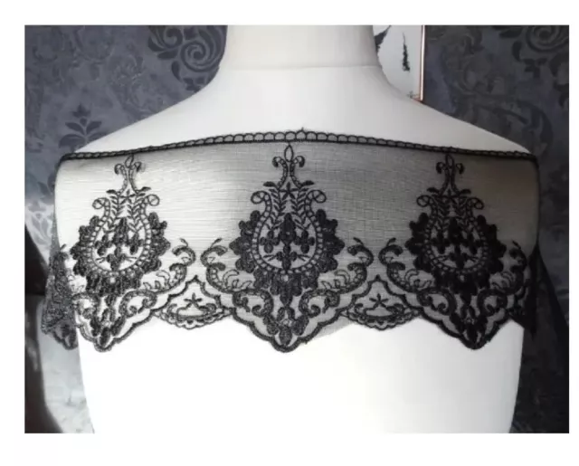 Nicht elastische bestickte Tüll Spitze,Spitzenborte,lace schwarz 14,5cm breit