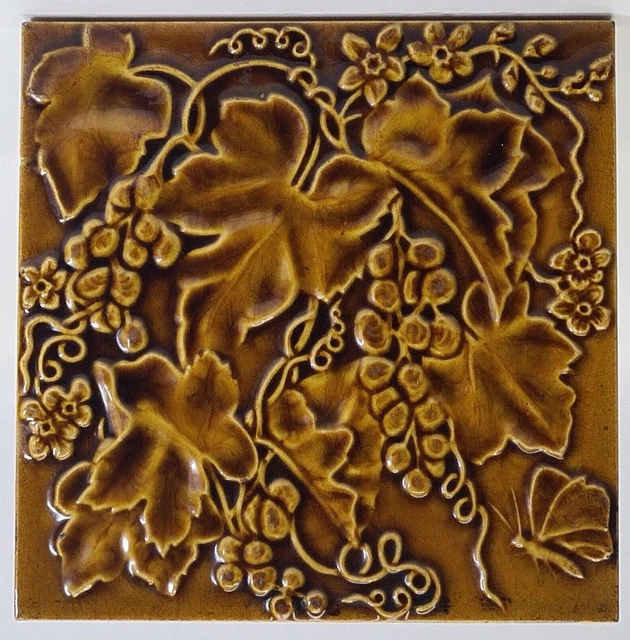 Antique Fireplace Majolica Tile Grapes Design Godwin & Hewitt C1890
