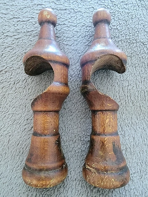 Antique Pair of  1860s Farmhouse Reclaimed Wood Turned Curtain Rod Holders