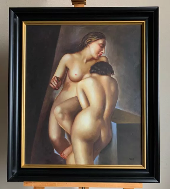 Ölgemälde TWO NUDES nach Tamara de Lempicka Frauenakt gerahmt 64x74cm