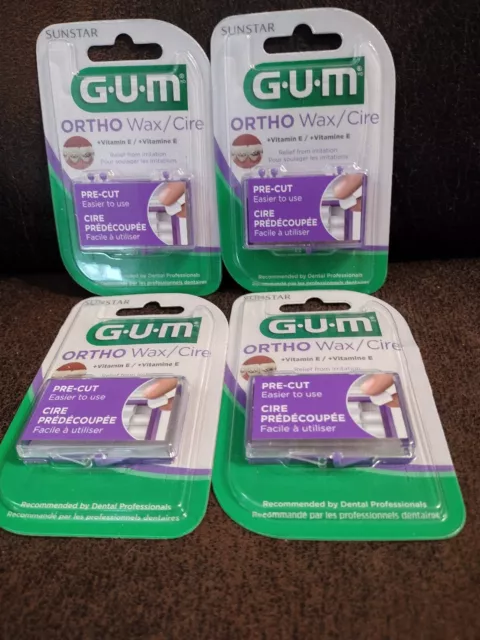 G•U•M (Sunstar) Pre-Cut Orthodontic Ortho Wax W/Vitamin E Lot= 4 Sealed Packages