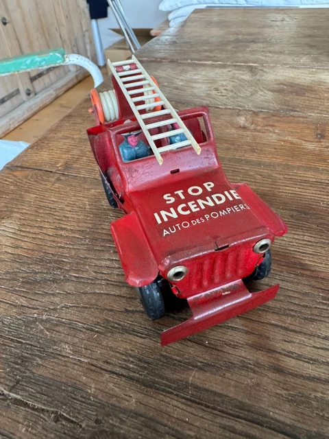 ANCIEN JOUET JEEP Willy's en tôle Stop Incendie Auto des Pompiers Joyax