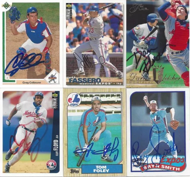 MONTREAL EXPOS Baseball AUTOGRAPHED Card Lot of 6 Signed 80's 90's FREE SHIPPING