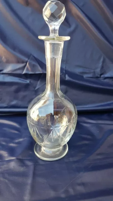 Carafe à vin ancienne en verre taillé soufflé_ 22.6 cm Ht _ Vinaigrier Huilier