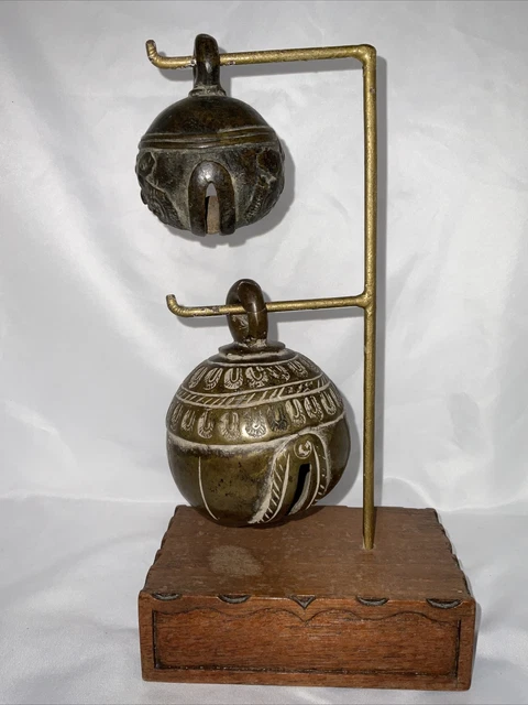 ANTIQUE LATE 19th CENTURY MYANMAR BURMA ELEPHANT BUFFALO BRONZE BELLS SET/2 3