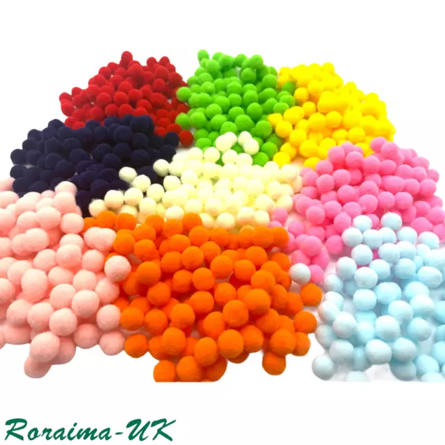 Pom Poms Balls Various Colours 10mm Plush Craft Fluffy Mini Pompoms Pack of 100