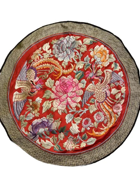 Bright Eastern Chinese Japanese Vintage Bird Floral Silk Embroidery Pillow Cover
