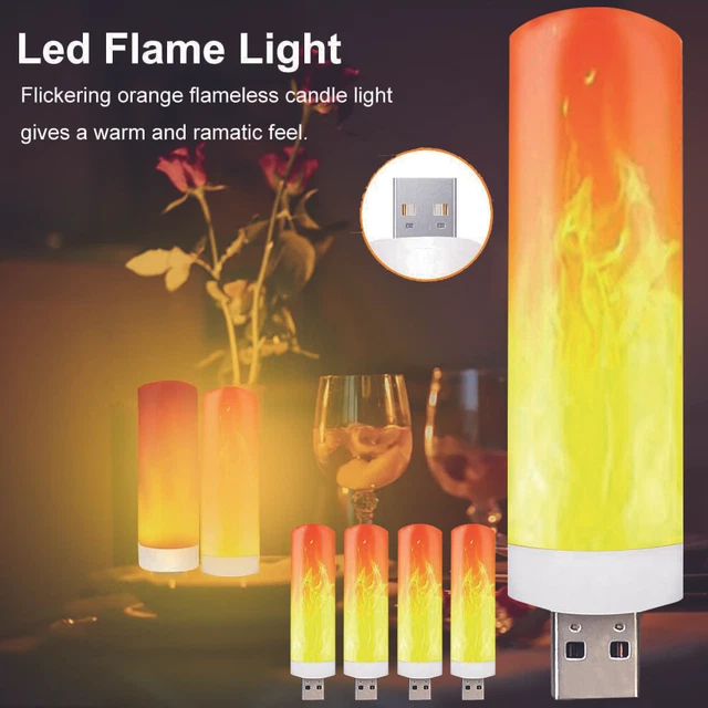 1-4X USB LED Flame Effect Flickering Fire Lights Flameless Candle Tea ...